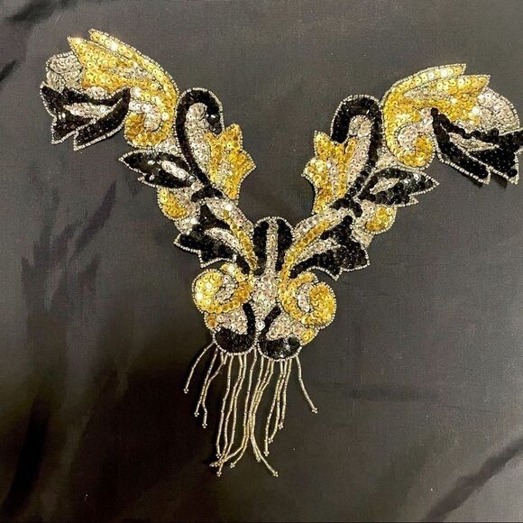 Beaded Sequin bling sew-on appliqué 14" x 12" Vintage Never used v-collar NWOT - Picture 1 of 3